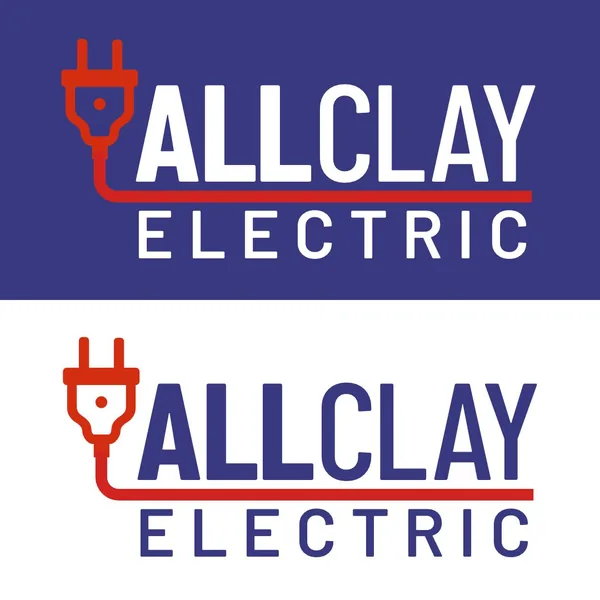AllClay Electric logo by Brand 9 Signs: a plug forming the A of the name, on navy and on white