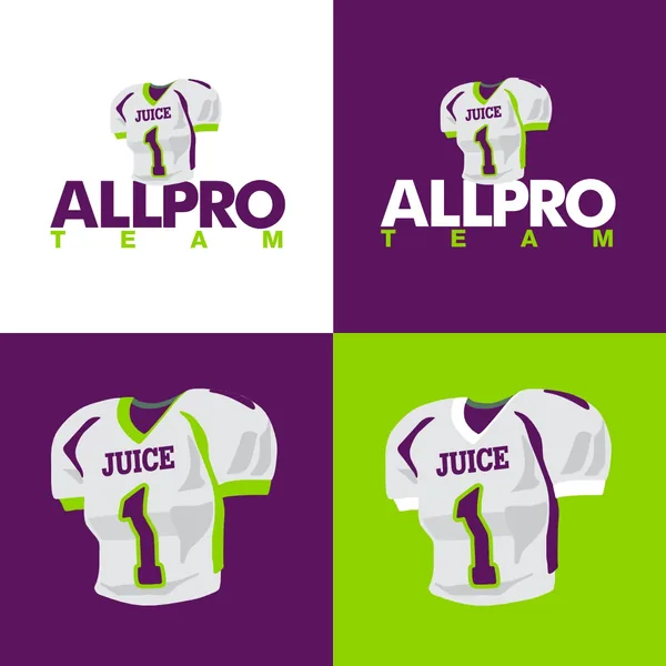 AllPro Team logo and jersey graphics by Brand 9 Signs, in green, purple and white