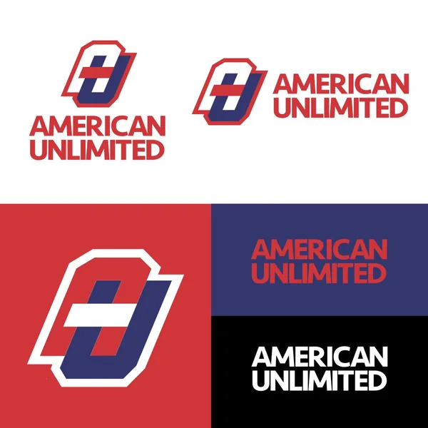 American Unlimited logo by Brand 9 Signs: a slanted AU monogram, in red, white and blue