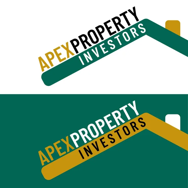 Apex Property Investors logo by Brand 9 Signs: the name set on a rising roof line, on white and on green
