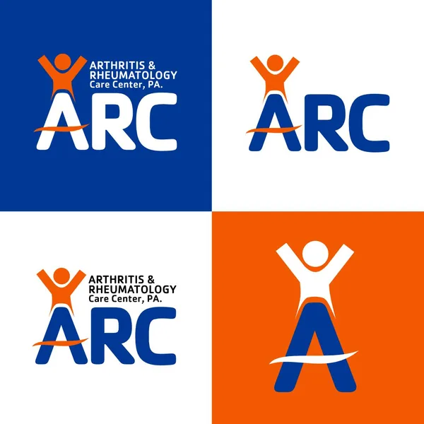 ARC Arthritis and Rheumatology Care Center logo by Brand 9 Signs: a figure with raised arms forming the A, in blue and orange