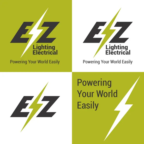 EZ Lighting Electrical logo by Brand 9 Signs: a lightning bolt through EZ and the line Powering Your World Easily