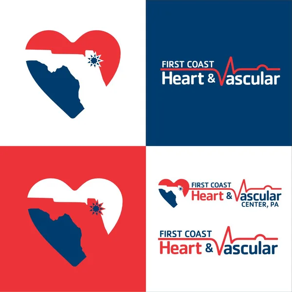 First Coast Heart and Vascular logo by Brand 9 Signs: the shape of the First Coast cut into a heart, with a pulse line under the name