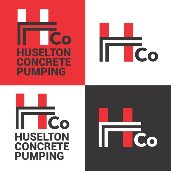 Huselton Concrete Pumping logo by Brand 9 Signs: an H and Co drawn in parallel bars, in red, white and charcoal