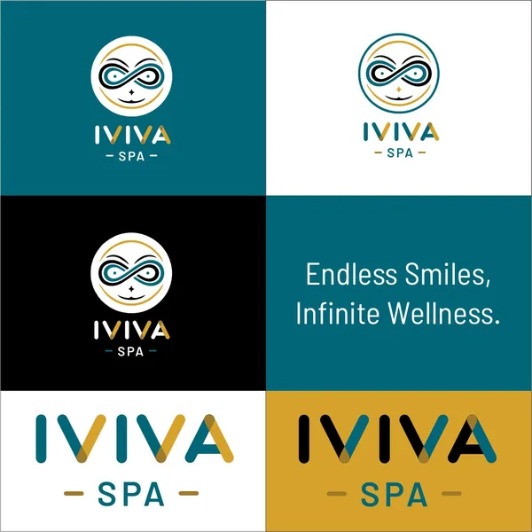 IVIVA Spa identity by Brand 9 Signs: an infinity-loop face mark, the name with spa underneath, and the line Endless Smiles, Infinite Wellness
