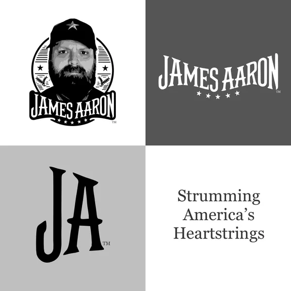 James Aaron logo set by Brand 9 Signs: a portrait badge, a condensed wordmark and a JA monogram