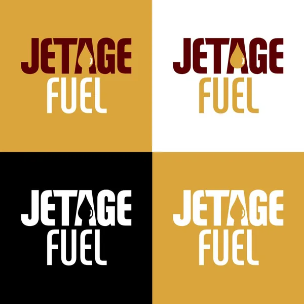 JetAge Fuel logo by Brand 9 Signs: a flame in the A of condensed capitals, on gold, white and black