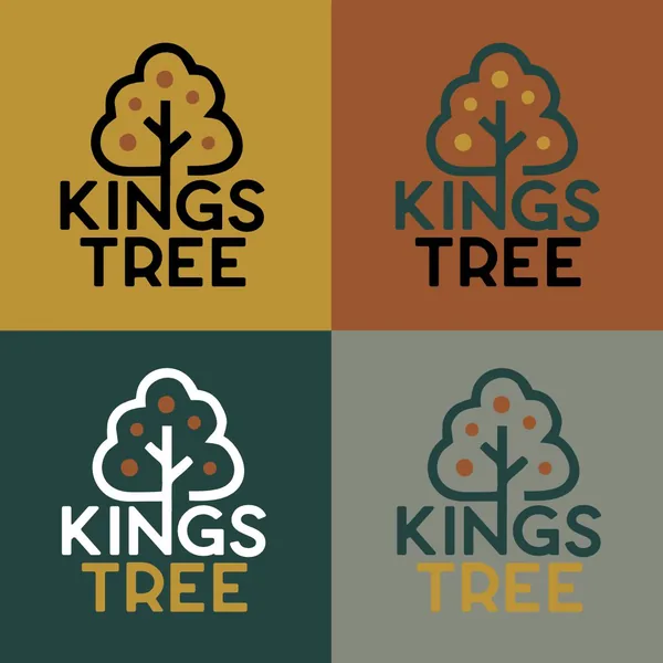 Kings Tree logo by Brand 9 Signs: a stylized tree with fruit above stacked capitals, in four earth-tone colorways
