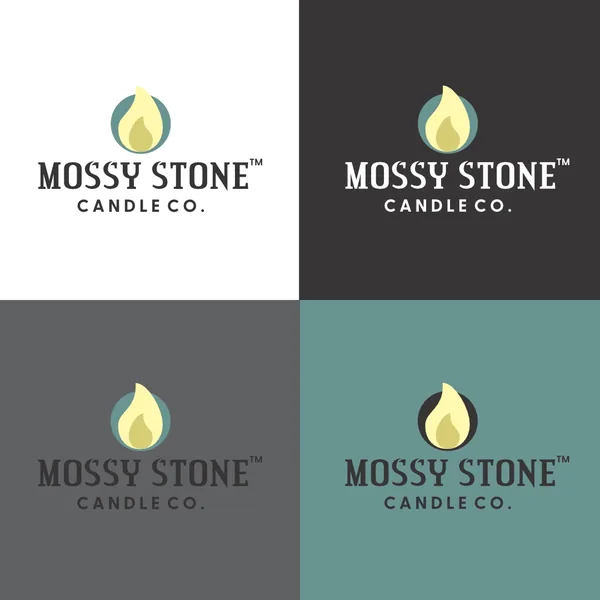 Mossy Stone Candle Co. logo by Brand 9 Signs: a candle flame over the name, on white, charcoal, grey and sage