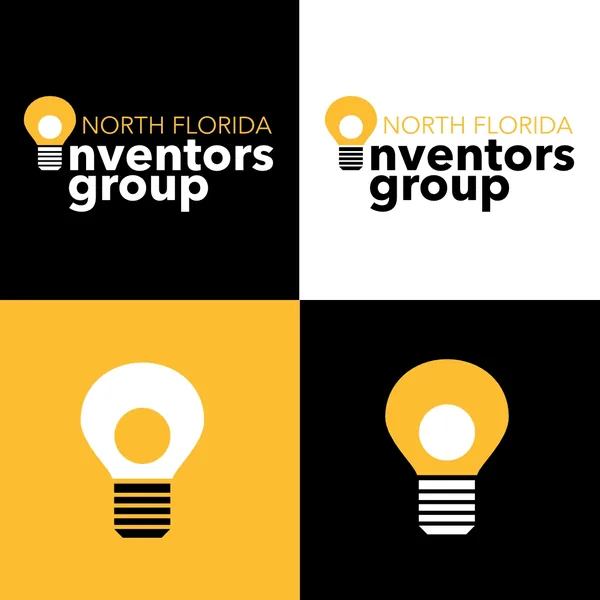 North Florida Inventors Group logo by Brand 9 Signs: a light bulb as the i, in yellow and black
