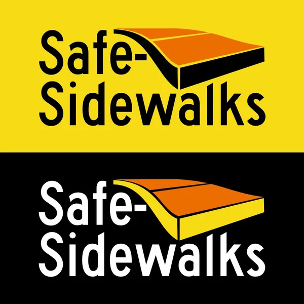 Safe Sidewalks logo by Brand 9 Signs: a raised orange slab over the name, on yellow and on black
