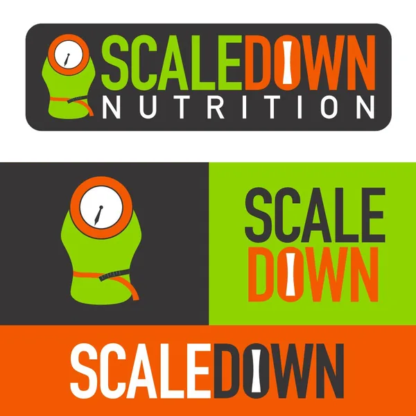ScaleDown Nutrition logo by Brand 9 Signs: a bathroom scale dial as the O, in green, orange and charcoal