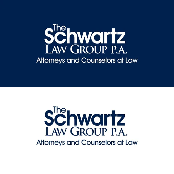 The Schwartz Law Group, Attorneys and Counselors at Law, wordmark by Brand 9 Signs on navy and on white