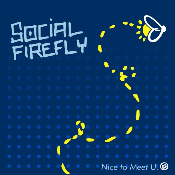 Social Firefly business card by Brand 9 Signs: a firefly trailing a dotted yellow flight path on navy