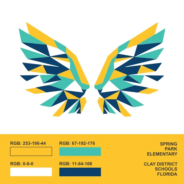 Spring Park Elementary wings mark by Brand 9 Signs: faceted wings in teal, gold and navy, with the color specification