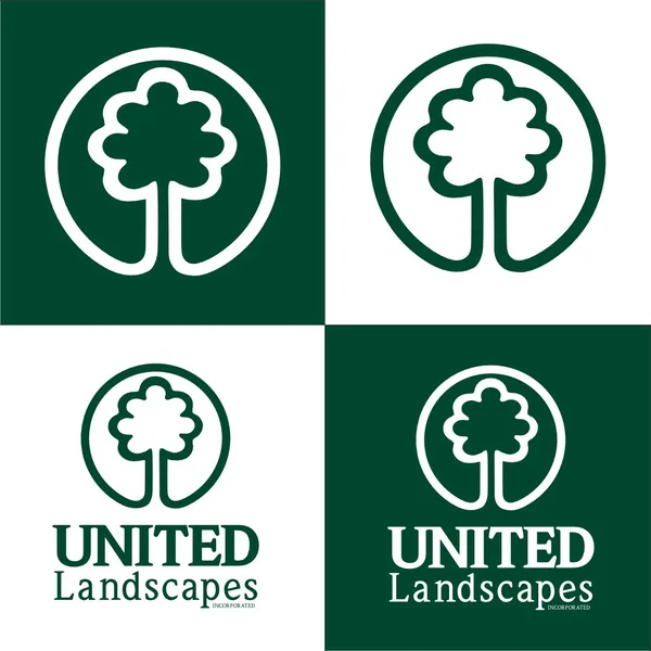 United Landscapes logo by Brand 9 Signs: a tree in a circle above the name, in green and white versions