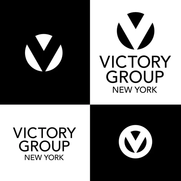 Victory Group New York logo by Brand 9 Signs: a V cut from a circle, in black and white