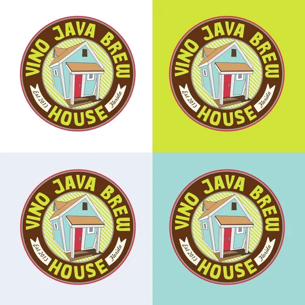 Vino Java Brew House badge by Brand 9 Signs: a small house inside a ring of lettering, in four colorways