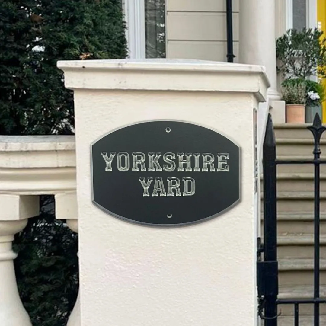 Yorkshire Yard gate sign in silver on black