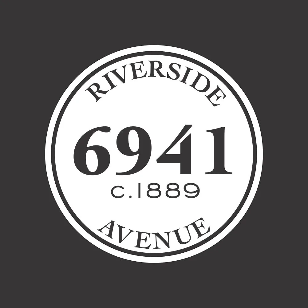 Design proof of a round sign reading Riverside Avenue 6941 c. 1889