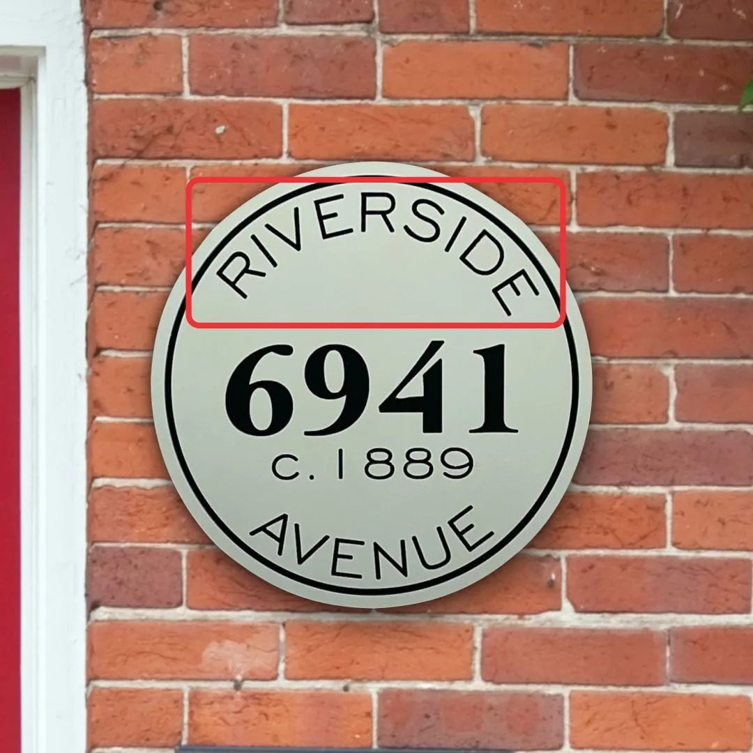 Round historic sign design with the street name highlighted to show it can be changed